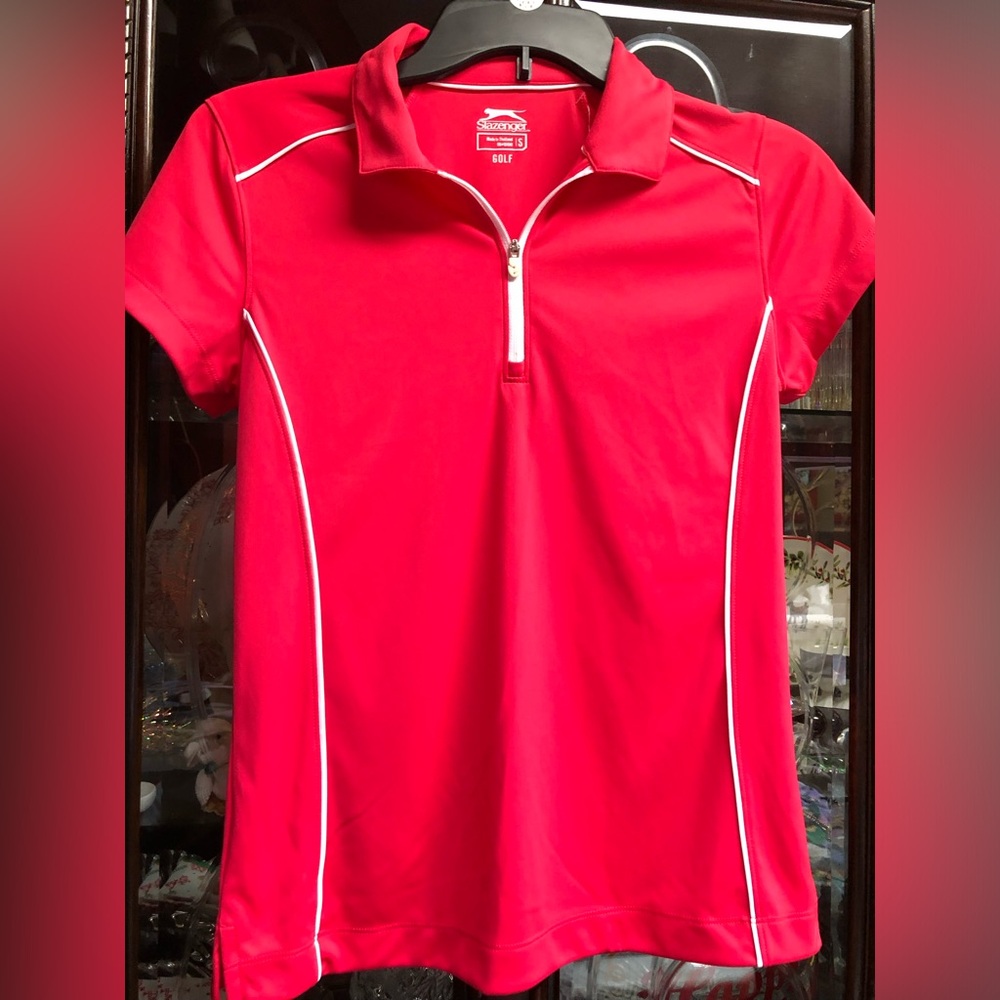 SLAZENGER -Short-Sleeve Quarter-Zip Golf Shirt with White Piping